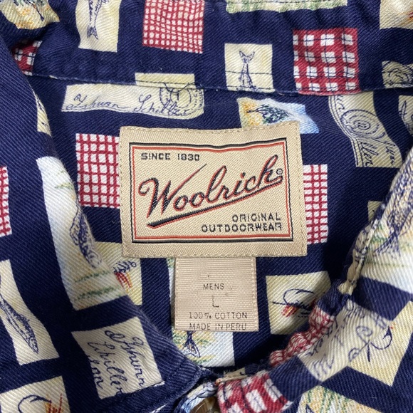 Woolrich Men's Fly Fishing Pattern Blue Long Sleeve Button Shirt - Picture 2 of 10